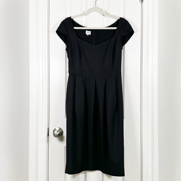 Armani Collezioni Size 6 Cap Sleeve Sheath Little Black Dress Pleated *N… - Picture 1 of 8